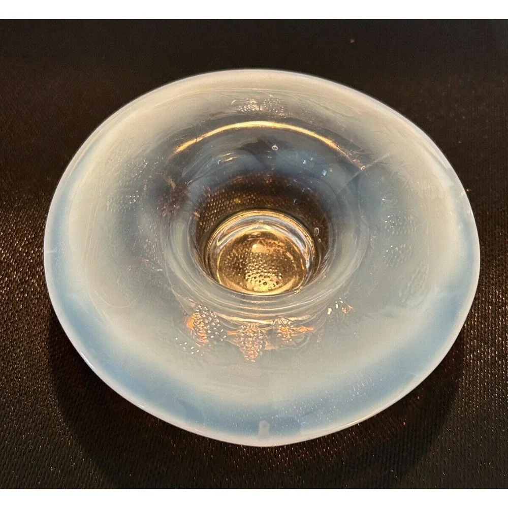 Antique Glass Foval Style Translucent Pearl Opalescent White Fluted Bowl 6 1/4